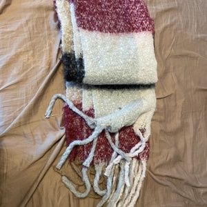 Scarf, red, black, grey, light brown